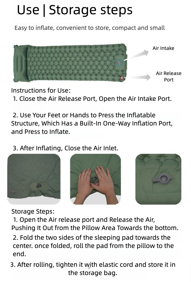 Camping Sleeping Pad with Quick-Inflate Foot Pump