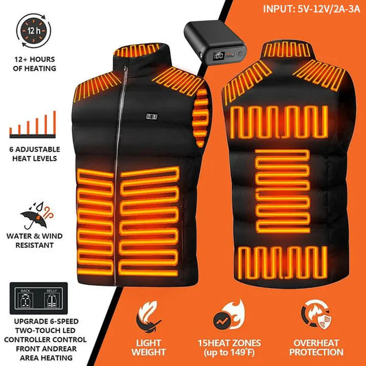 🔥 2025 Updated Version Two-touch 15Heat Zones LED Controller Heated Vest For Men & Women With Battery Pack