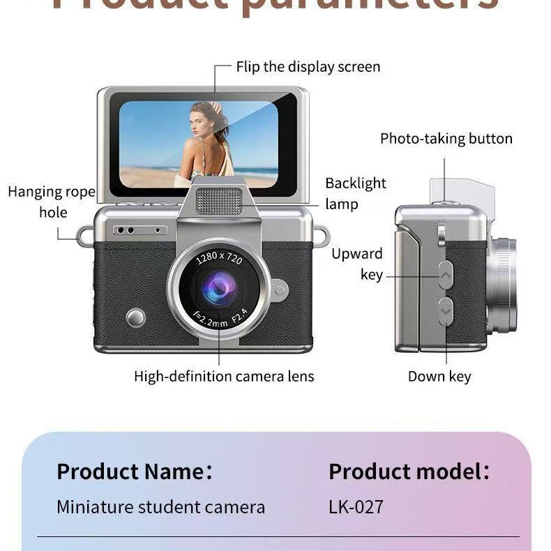 Mini camera with a 1.47-inch HD flip-up screen