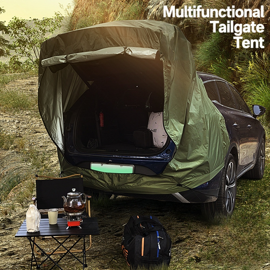 Outdoor car tailgate tent(SUV), camping canopy, roof extension tent, sunshade, and rain protection.