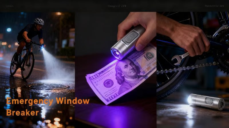 🔦Pocket Rechargeable EDC Flashlight: 500 Lumens Mini Keychain Light with Fire Starter & Window Breake