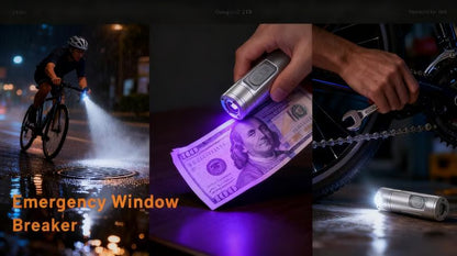 🔦Pocket Rechargeable EDC Flashlight: 500 Lumens Mini Keychain Light with Fire Starter & Window Breake