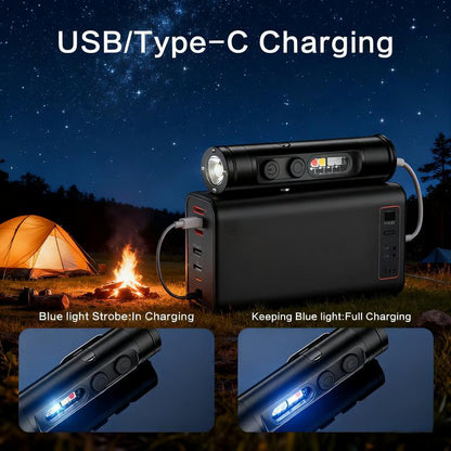 🔦Pocket Rechargeable EDC Flashlight: 500 Lumens Mini Keychain Light with Fire Starter & Window Breake