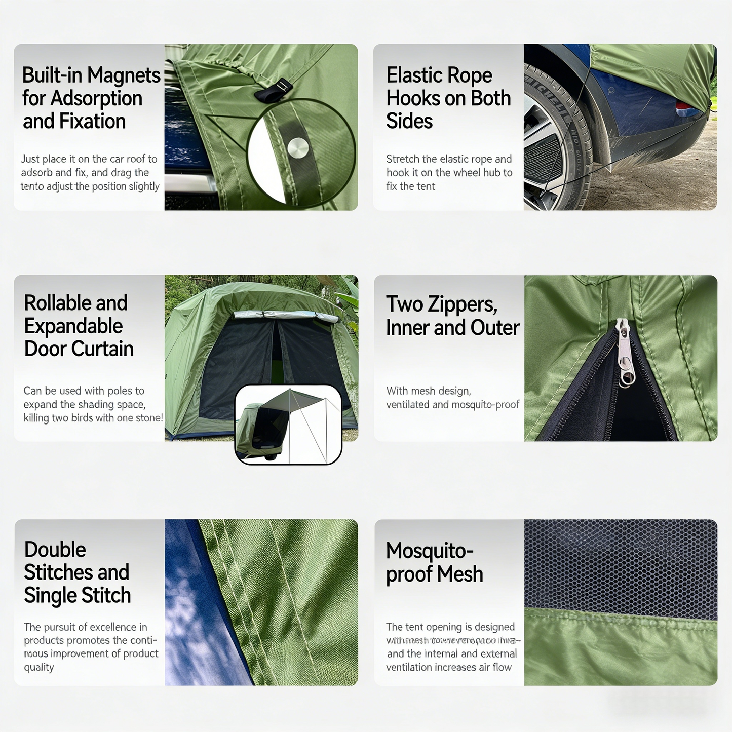 Outdoor car tailgate tent(SUV), camping canopy, roof extension tent, sunshade, and rain protection.