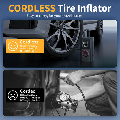 Cordless Tire Inflator Portable Air Compressor with Large Capacity Battery Wireless Digital Display Enhanced Safety Features for Cars & Inflatables