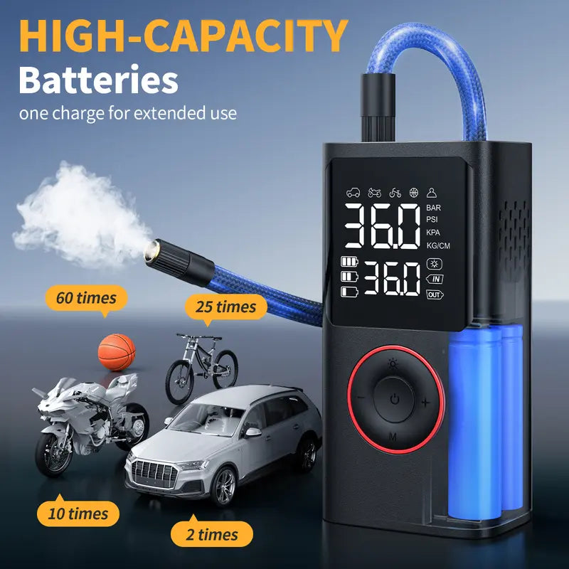 Cordless Tire Inflator Portable Air Compressor with Large Capacity Battery Wireless Digital Display Enhanced Safety Features for Cars & Inflatables