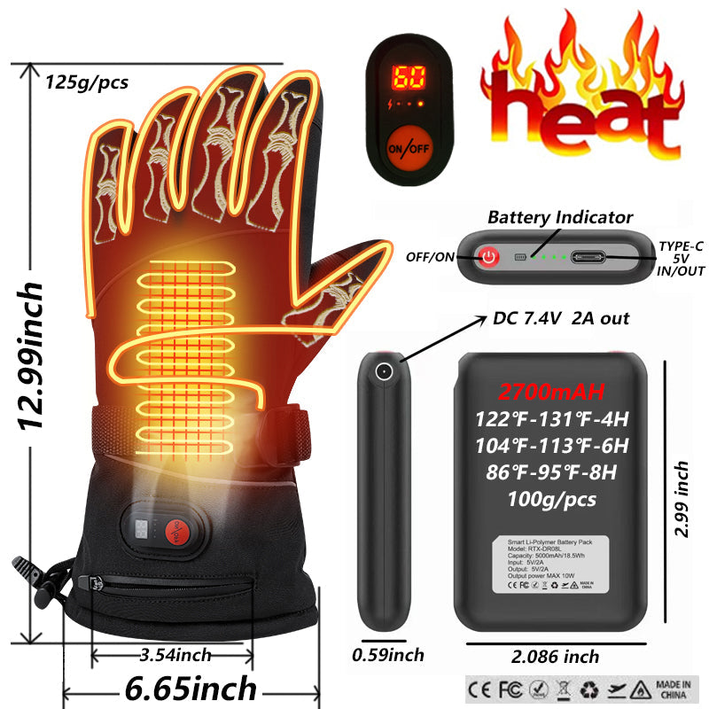 HEATENERGY Rechargeable Heated Gloves with Battery Pack for Cold Weather