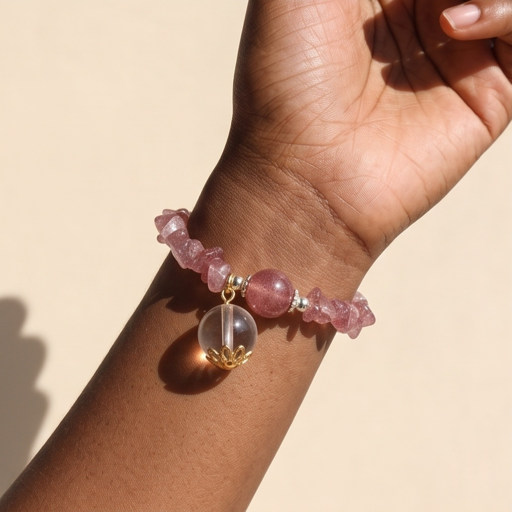 Raw Strawberry Quartz Chip Breath Bead | The Aura Collection