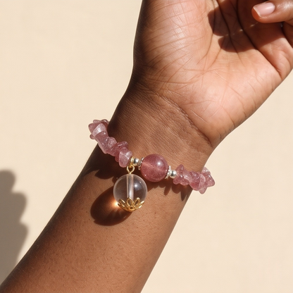 Raw Strawberry Quartz Chip Breath Bead | The Aura Collection