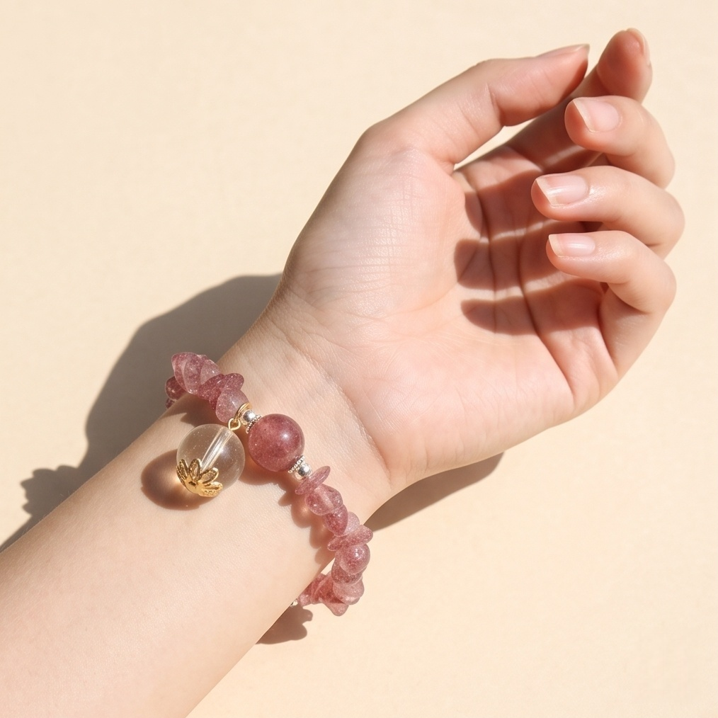 Raw Strawberry Quartz Chip Breath Bead | The Aura Collection