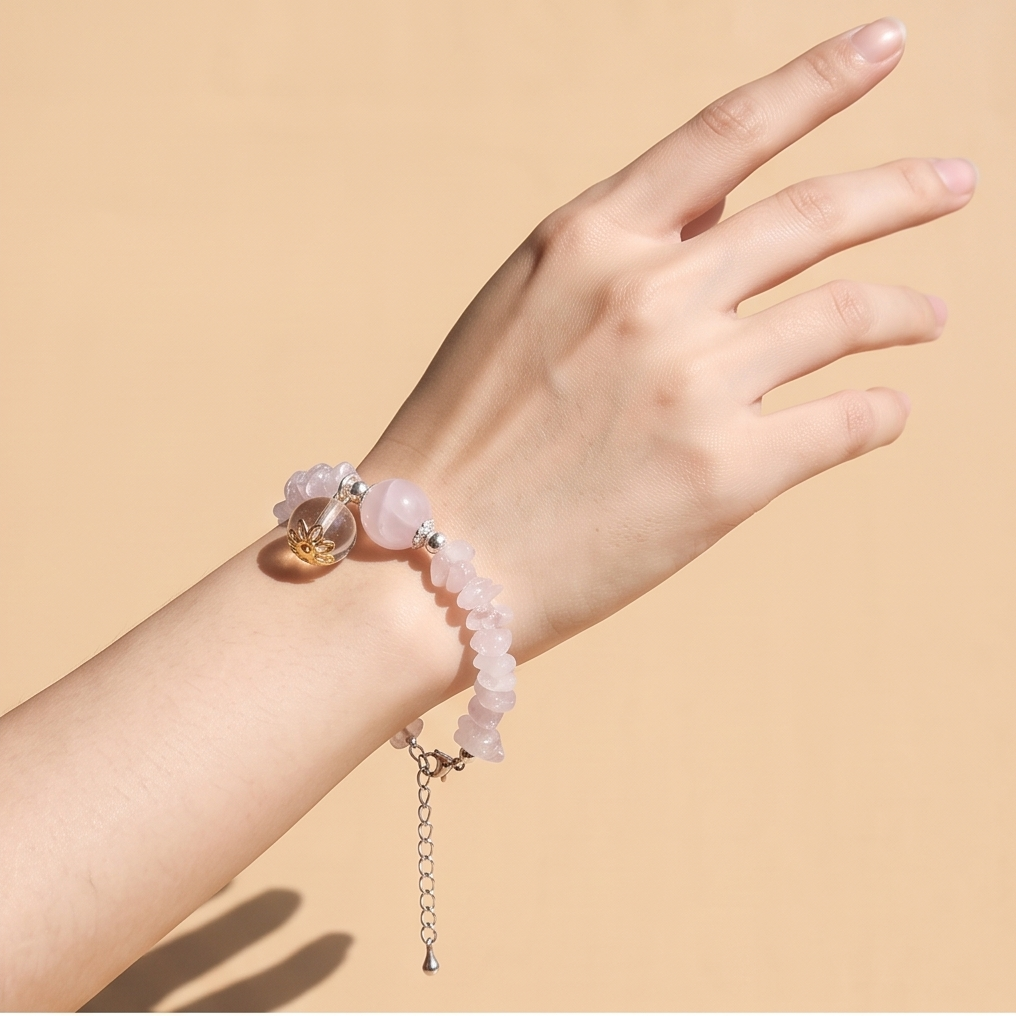 Rose Quartz Chip & Round Breath Bead | The Aura Collection