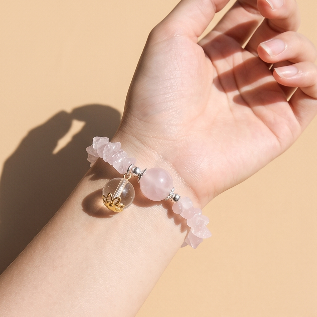Rose Quartz Chip & Round Breath Bead | The Aura Collection