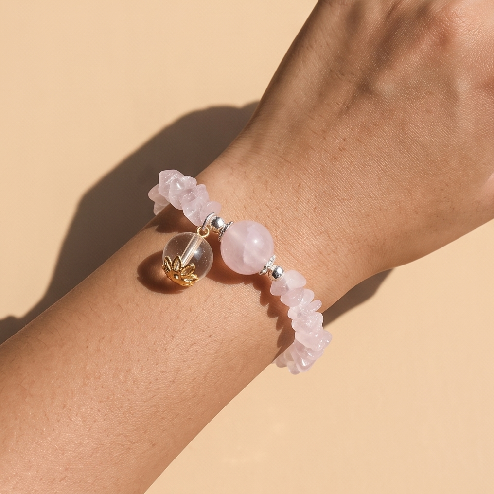 Rose Quartz Chip & Round Breath Bead | The Aura Collection