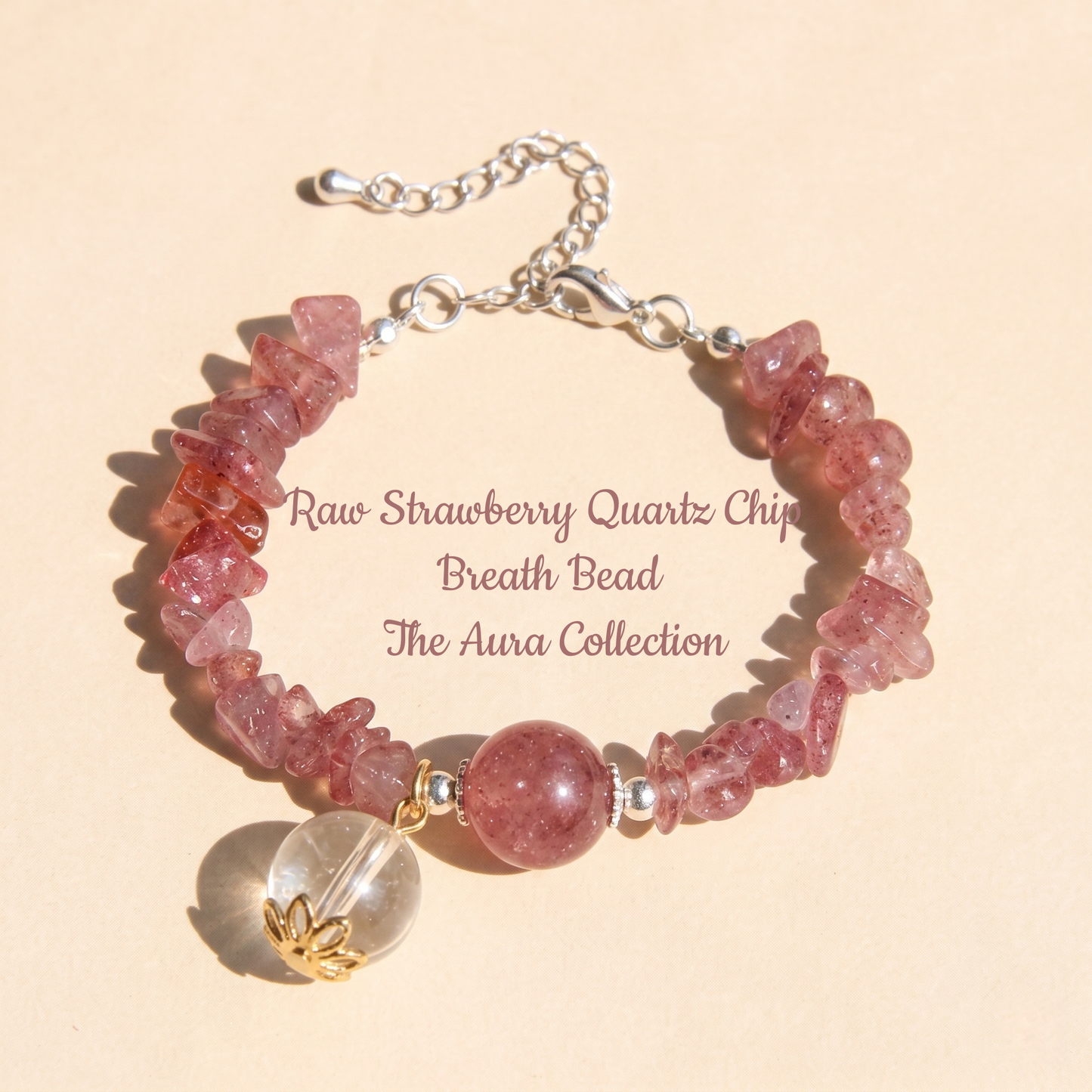 Raw Strawberry Quartz Chip Breath Bead | The Aura Collection