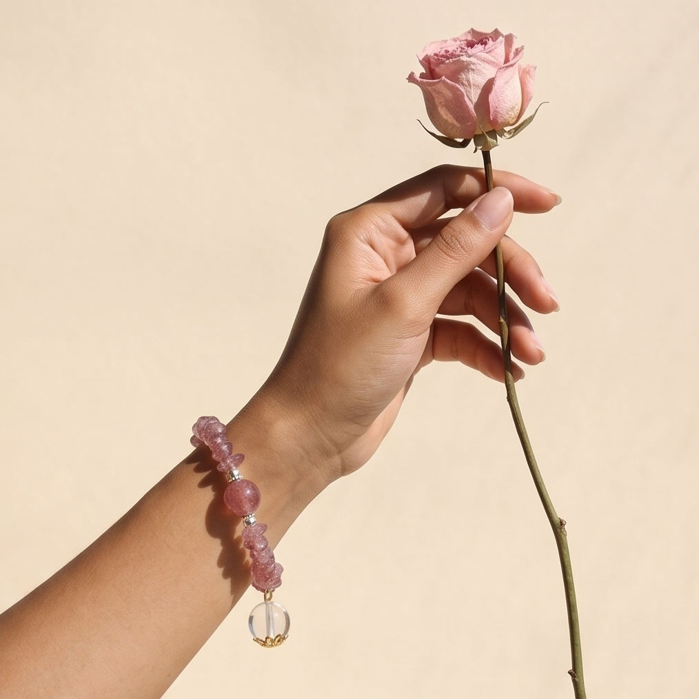 Raw Strawberry Quartz Chip Breath Bead | The Aura Collection