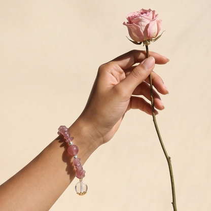 Raw Strawberry Quartz Chip Breath Bead | The Aura Collection