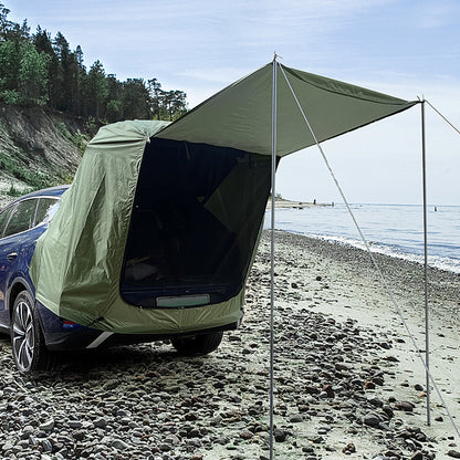 Outdoor car tailgate tent(SUV), camping canopy, roof extension tent, sunshade, and rain protection.