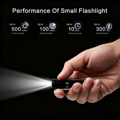 🔦Pocket Rechargeable EDC Flashlight: 500 Lumens Mini Keychain Light with Fire Starter & Window Breake