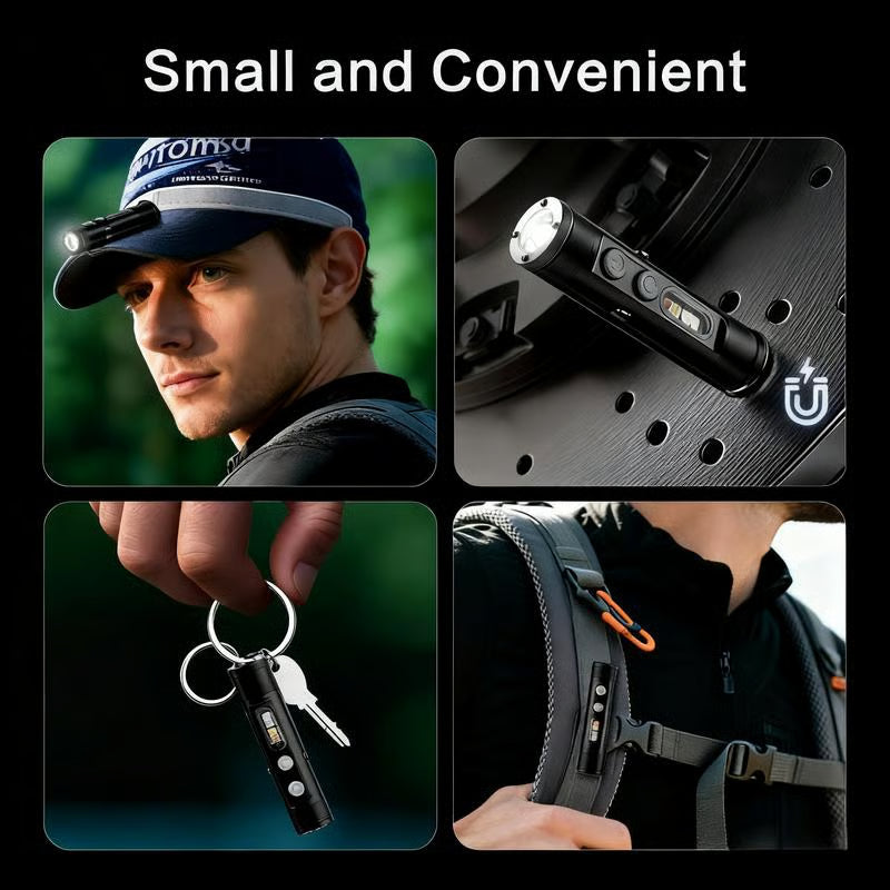 🔦Pocket Rechargeable EDC Flashlight: 500 Lumens Mini Keychain Light with Fire Starter & Window Breake