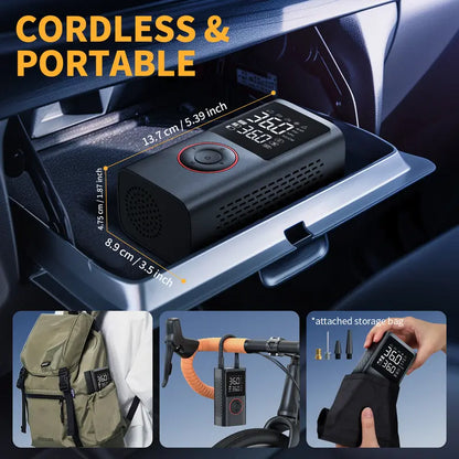Cordless Tire Inflator Portable Air Compressor with Large Capacity Battery Wireless Digital Display Enhanced Safety Features for Cars & Inflatables