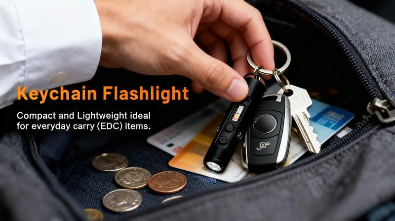 🔦Pocket Rechargeable EDC Flashlight: 500 Lumens Mini Keychain Light with Fire Starter & Window Breake