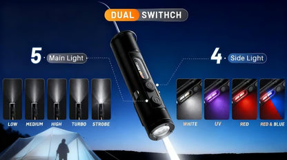 🔦Pocket Rechargeable EDC Flashlight: 500 Lumens Mini Keychain Light with Fire Starter & Window Breake